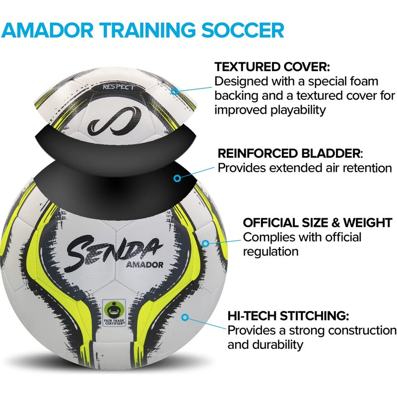 SENDA Amador Training Soccer Ball, Fair Trade Certified, White/Yellow, Size 4 (Ages 8-12) - Image 2
